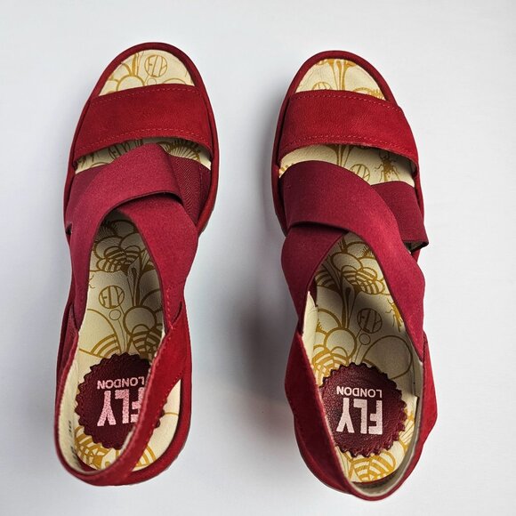 Fly London Yaji888fly Copido Red Wedge Slingback Open Toe Heels, 36, - Picture 4 of 9